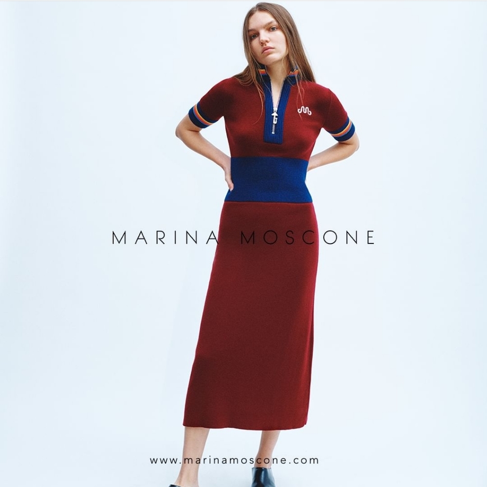 Marina Moscone Maroon & Navy Virgin Wool Cycling Zip Dress, Sz XL